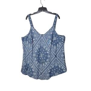 INC Tank Top Womens 2XL Blue Bandana Linen Blend 90s Y2K Cami Retro
